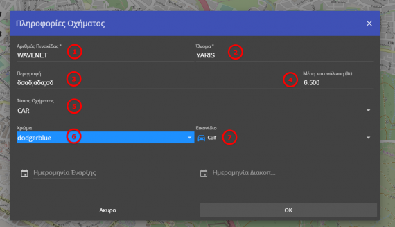 Επιλογές επεξεργασίας οχήματος