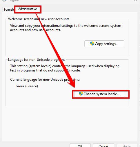 Change System Locale in windows